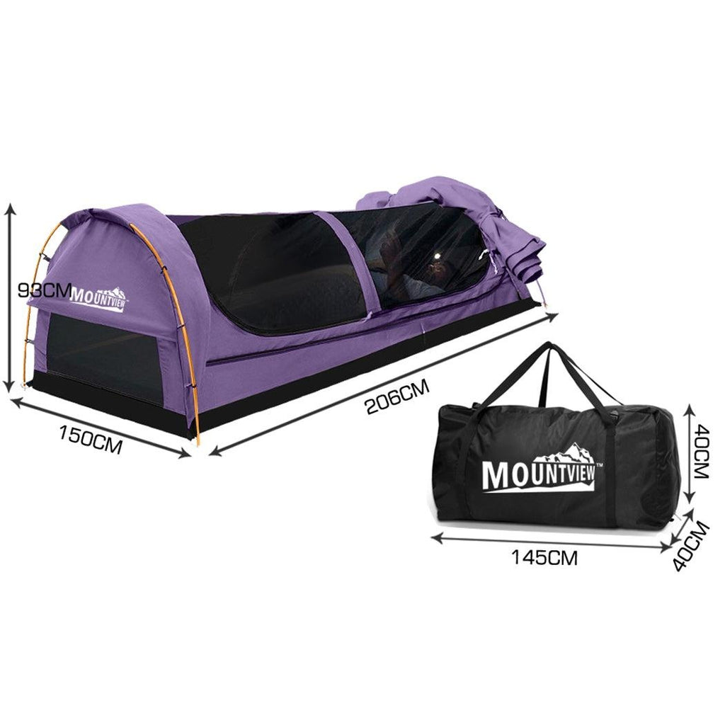 Mountview Double Swag Camping Swags Canvas Dome Tent Hiking Mattress Purple Deals499