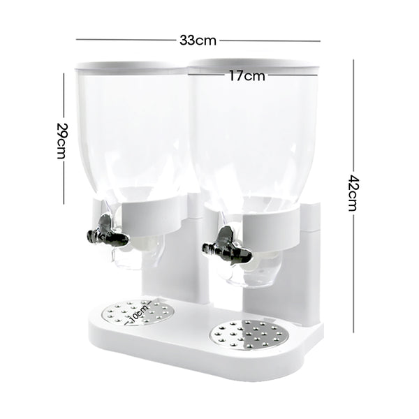 Double Cereal Dispenser Dry Food Storage Container Dispense Machine White Deals499