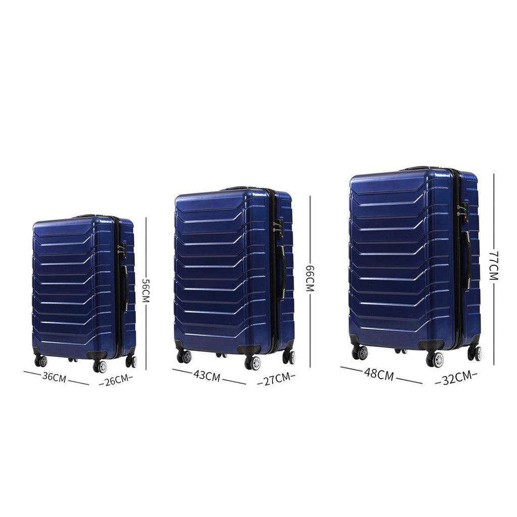 Suitcase Luggage Set 3 Piece Sets Travel Organizer Hard Cover Packing Lock Navy Deals499