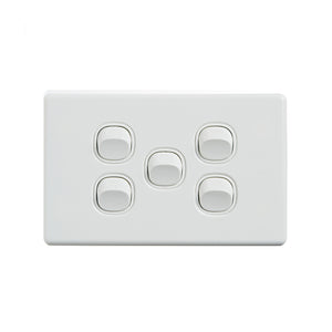 4C | Elegant Wall Switch 5 Gang 250V 16A - Horizontal - 10 Pack with 10 FREE C-Clips Deals499