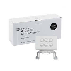 4C | Elegant Wall Switch 6 Gang 250V 16A - Horizontal - 10 Pack with 10 FREE C-Clips Deals499