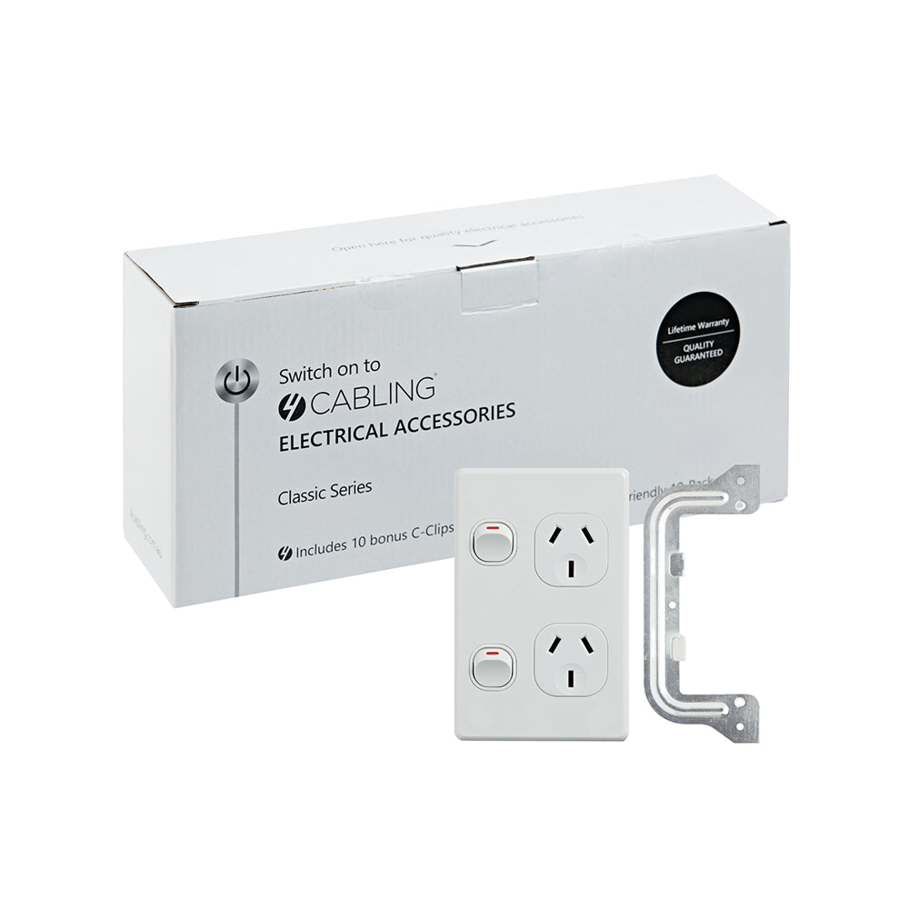 4C | Classic Double Power Point 250V 10A - Vertical - 10 Pack with 10 FREE C-Clips Deals499