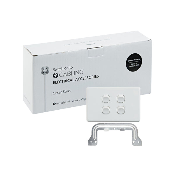 4C | Classic 4 Gang Switch 250V 16AX - Horizontal - 10 Pack with 10 FREE C-Clips Deals499
