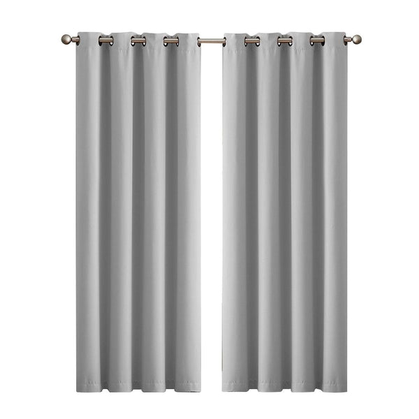 2x Blockout Curtains Panels 3 Layers Eyelet Room Darkening 140x160cm Grey Deals499