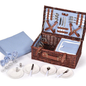 Picnic Basket 4 Person Baskets Set Insulated Wicker Outdoor Blanket Gift Storage Deals499