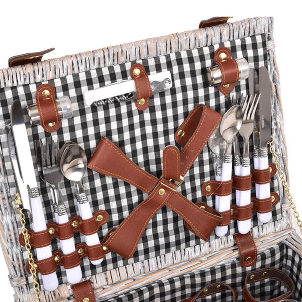 4 Person Picnic Basket Baskets Set Outdoor Blanket Deluxe Wicker Gift Storage Deals499