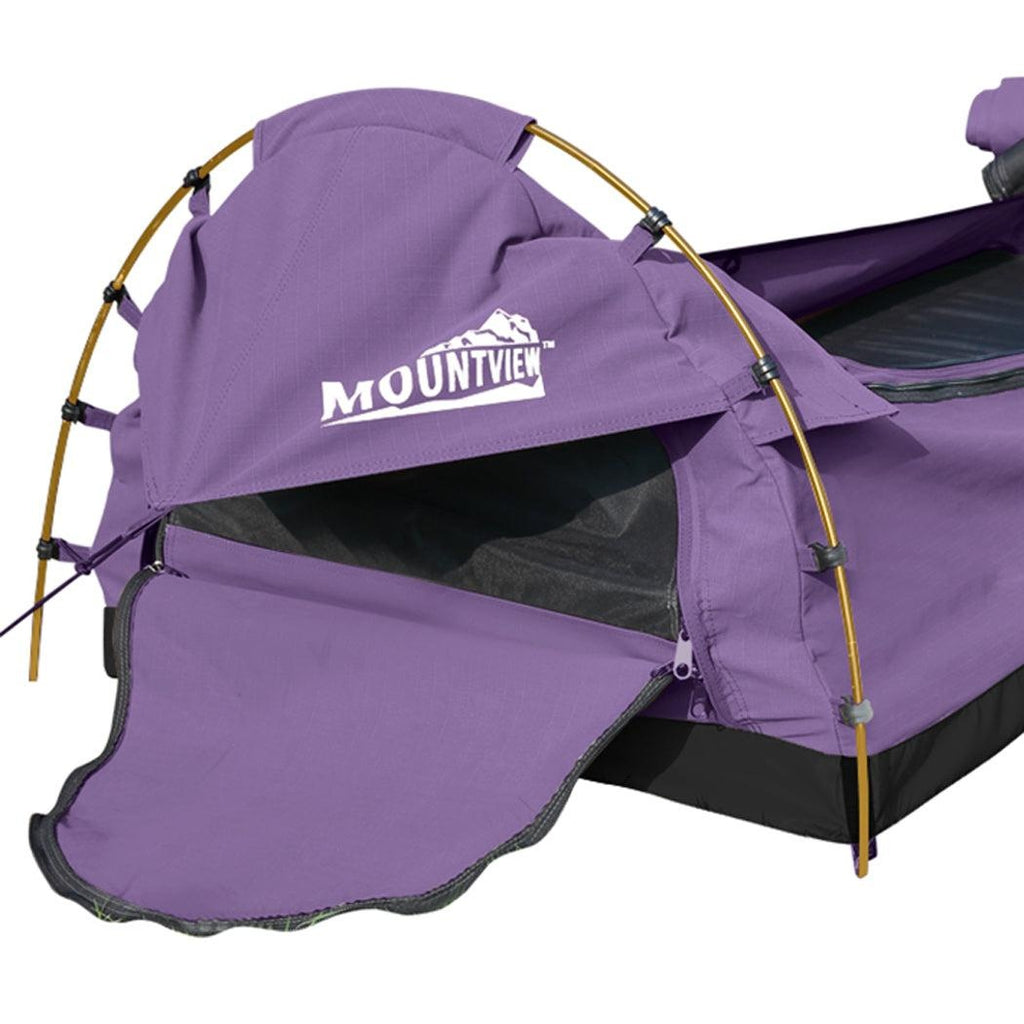 Mountview Double Swag Camping Swags Canvas Dome Tent Hiking Mattress Purple Deals499