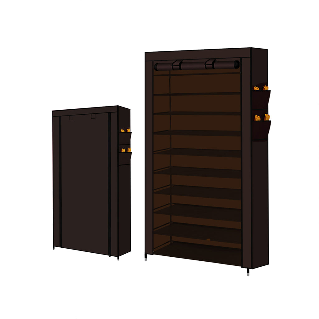 Levede 10 Tier Shoe Rack Portable Storage Cabinet Organiser Wardrobe Brown Cover Deals499