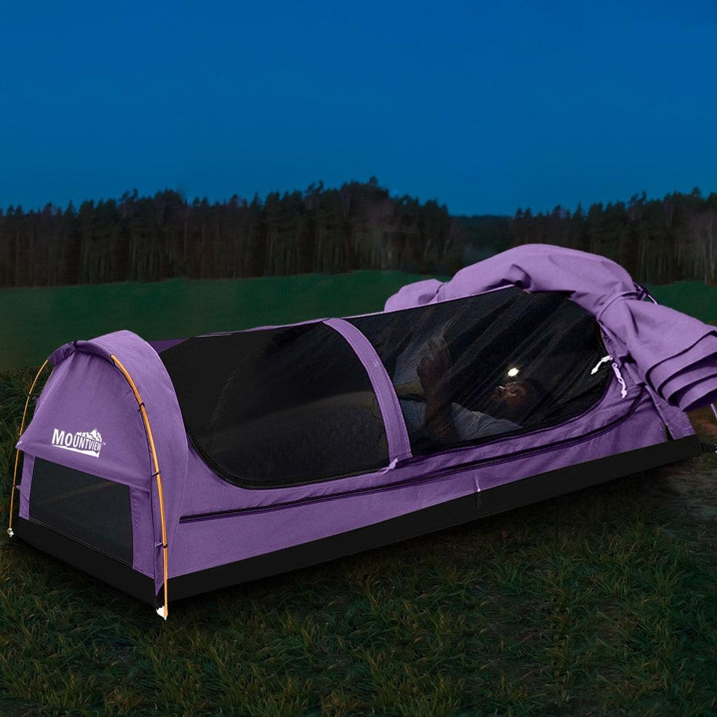 Mountview Double Swag Camping Swags Canvas Dome Tent Hiking Mattress Purple Deals499