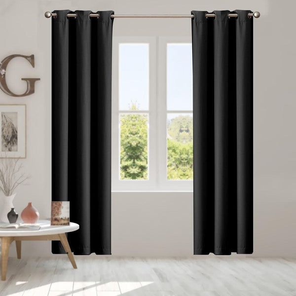 2x Blockout Curtains Panels 3 Layers Eyelet Room Darkening 132x213cm Black Deals499