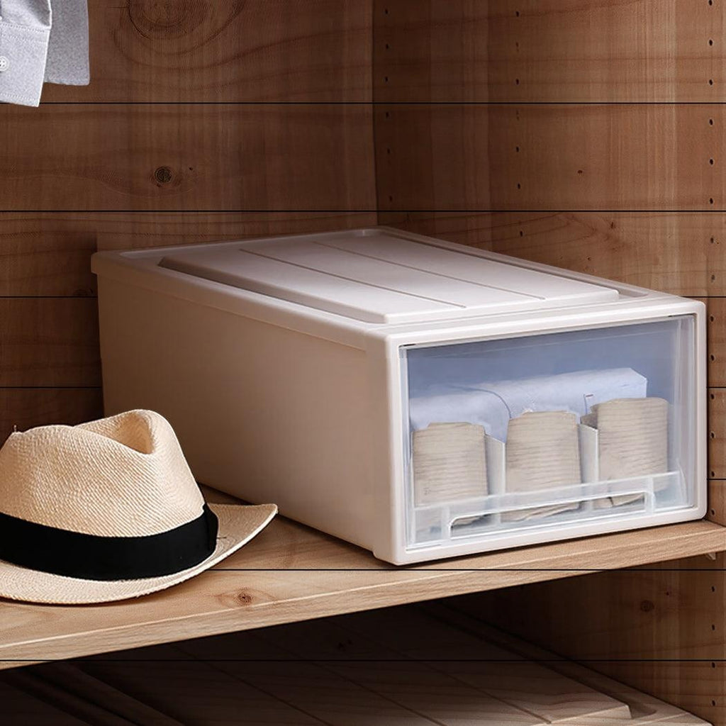 2x Plastic Wide Drawer Shoes Storage Boxes Stackable Clothes Kids Toys Organiser Deals499
