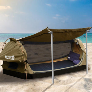 Mountview Double Swag Camping Swags Canvas Dome Tent Free Standing Khaki Deals499