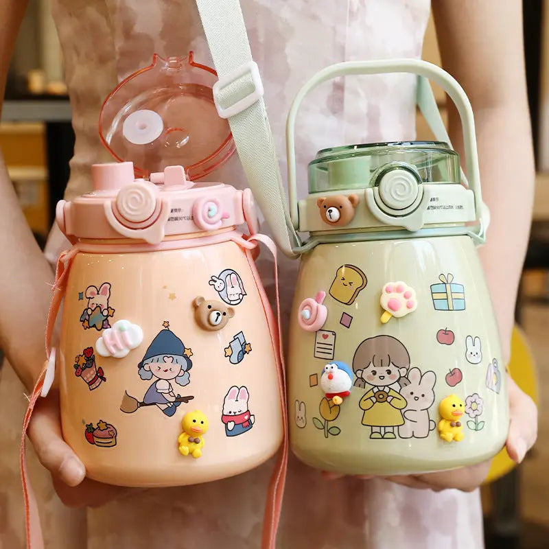 1000ml Large Water Bottle Stainless Steel Straw Water Jug with FREE Sticker Packs (White) Deals499