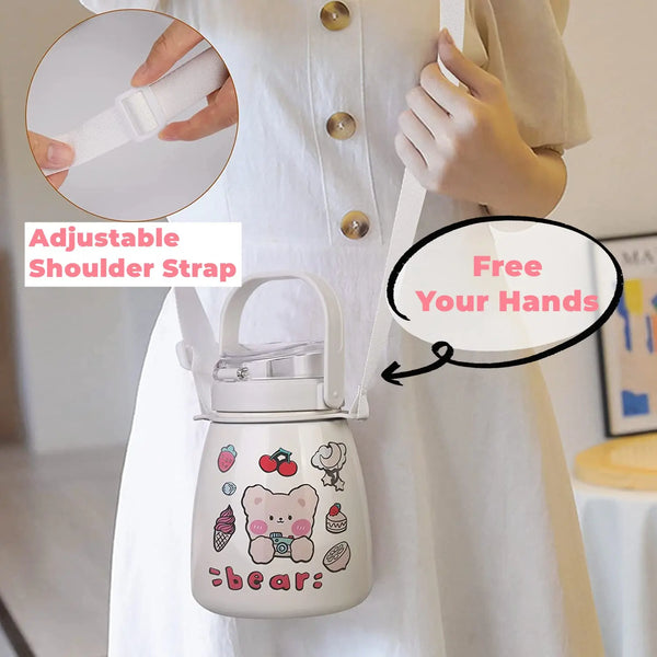 1000ml Large Water Bottle Stainless Steel Straw Water Jug with FREE Sticker Packs (White) Deals499