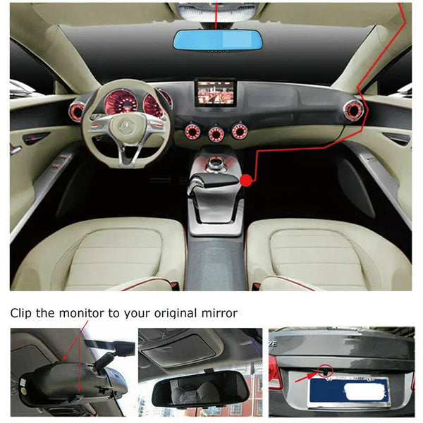 1080P Rear View Reversing Mirror 4.3'' Front And Rear DVR Car Dash Camera Dual Lens Deals499