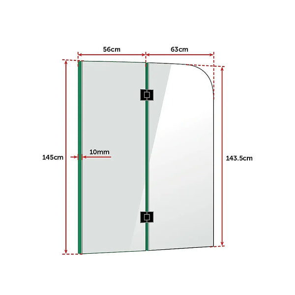 1200 x 1450mm Frameless Bath Panel 10mm Glass Shower Screen By Della Francesca Deals499