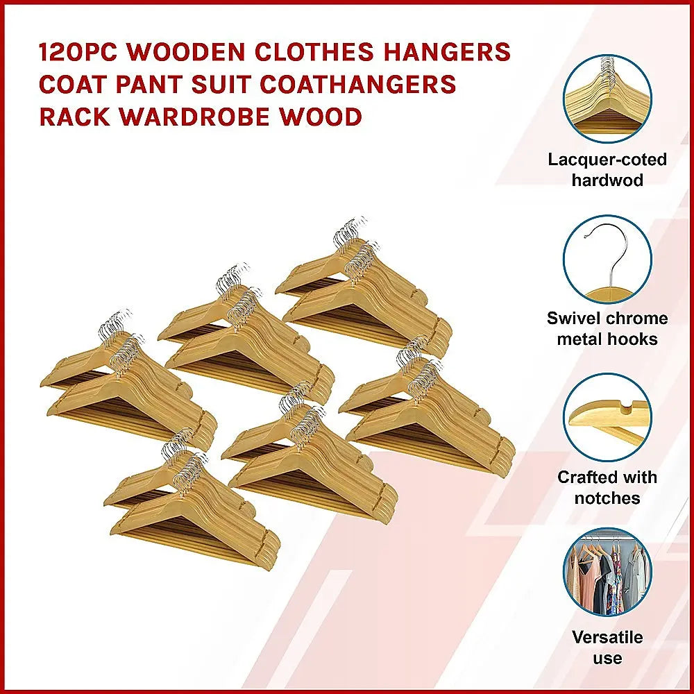 120pc Wooden Clothes Hangers Coat Pant Suit Coathangers Rack Wardrobe Wood from Deals499 at Deals499