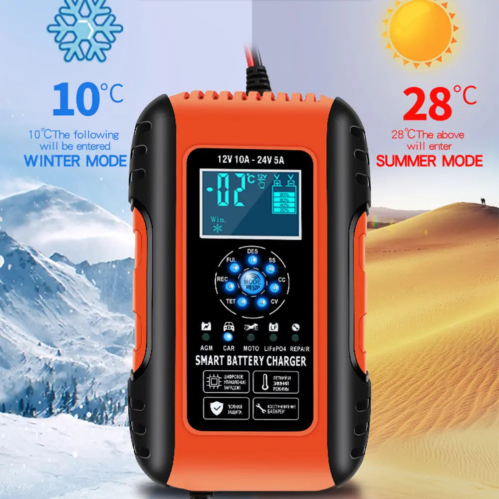 12V-24V Car Battery Charger LCD Automatic Smart Boat Caravan Motorcycle Truck Deals499