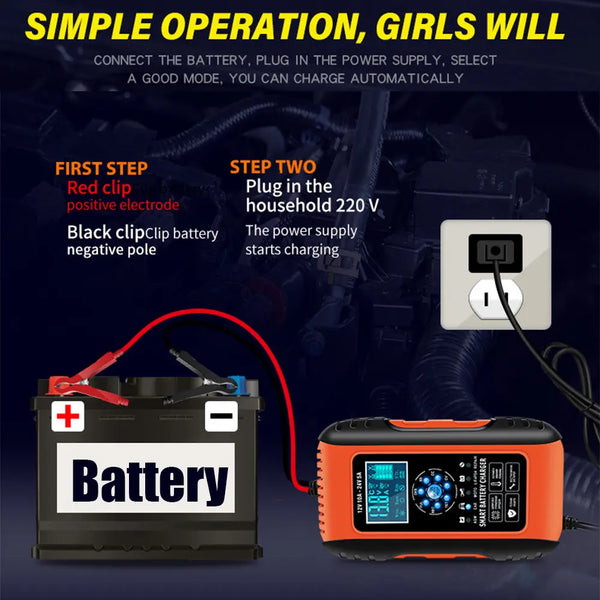 12V-24V Car Battery Charger LCD Automatic Smart Boat Caravan Motorcycle Truck Deals499