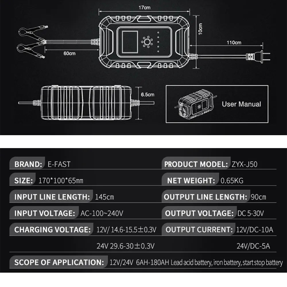 12V-24V Car Battery Charger LCD Automatic Smart Boat Caravan Motorcycle Truck Deals499