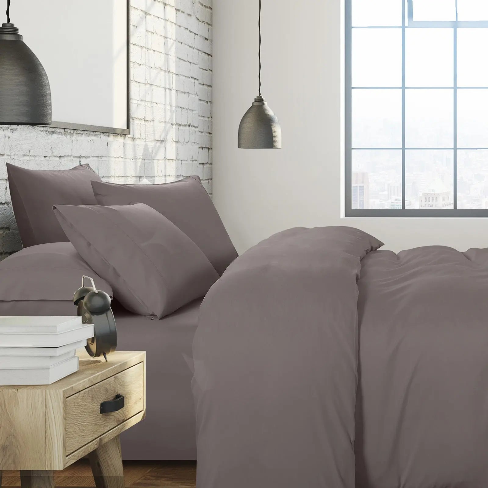 1500 Thread Count 6 Piece Combo And 2 Pack Duck Feather Down Pillows Bedding Set Dusk Grey King Deals499