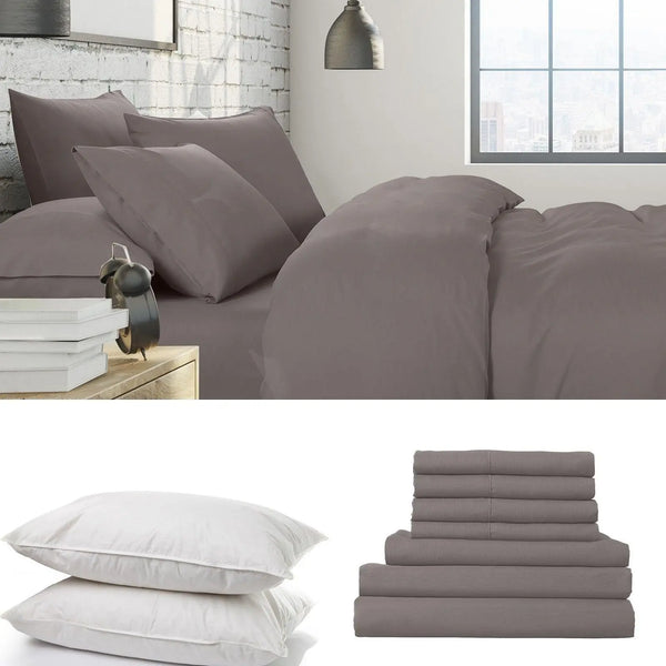 1500 Thread Count 6 Piece Combo And 2 Pack Duck Feather Down Pillows Bedding Set Dusk Grey Queen Deals499