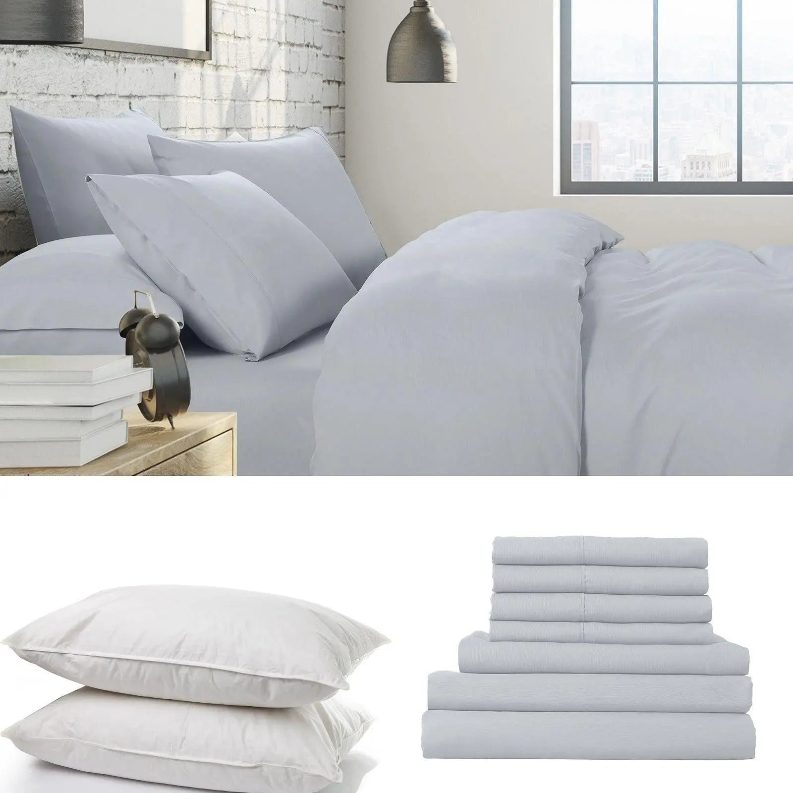 1500 Thread Count 6 Piece Combo And 2 Pack Duck Feather Down Pillows Bedding Set Indigo Queen Deals499
