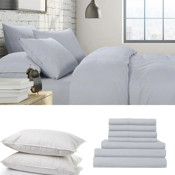 1500 Thread Count 6 Piece Combo And 2 Pack Duck Feather Down Pillows Bedding Set Indigo Queen Deals499