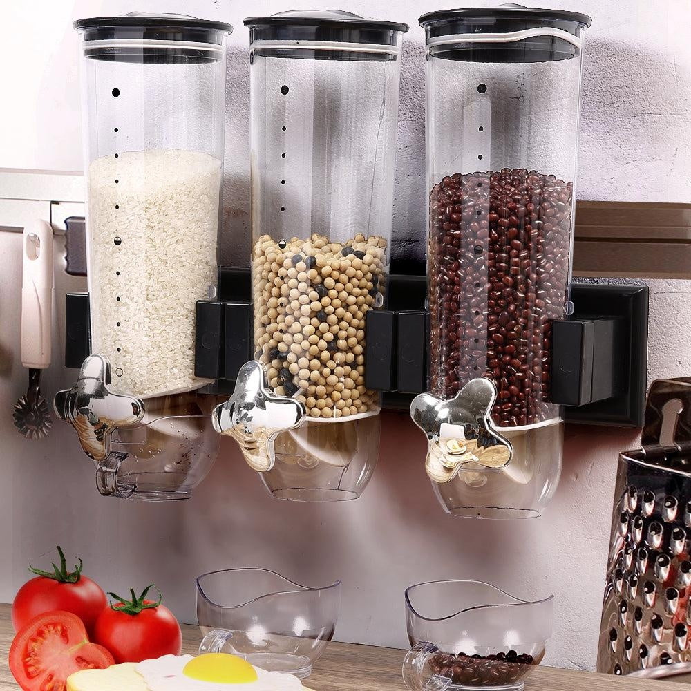 Wall Mounted Triple Cereal Dispenser Dry Food Storage Container Dispense Machine Unbranded