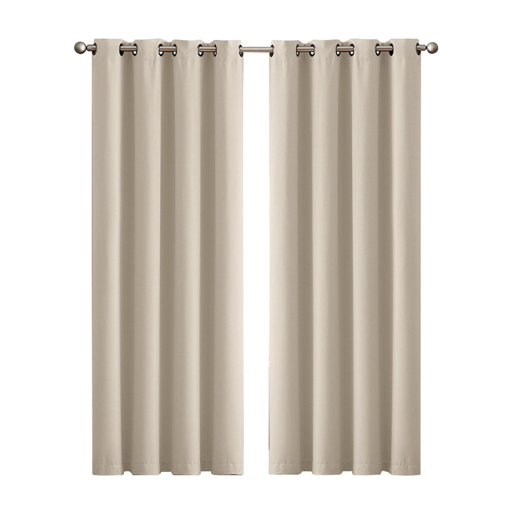 2x Blockout Curtains Panels 3 Layers Eyelet Room Darkening 140x230cm Beige Deals499