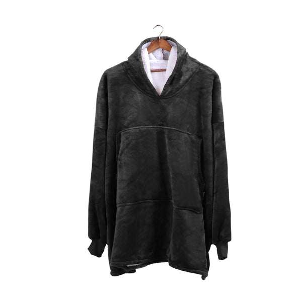 2 Pcs DreamZ Plush Fleece Sherpa Hoodie Sweatshirt Huggle Blanket Pajamas Grey DreamZ