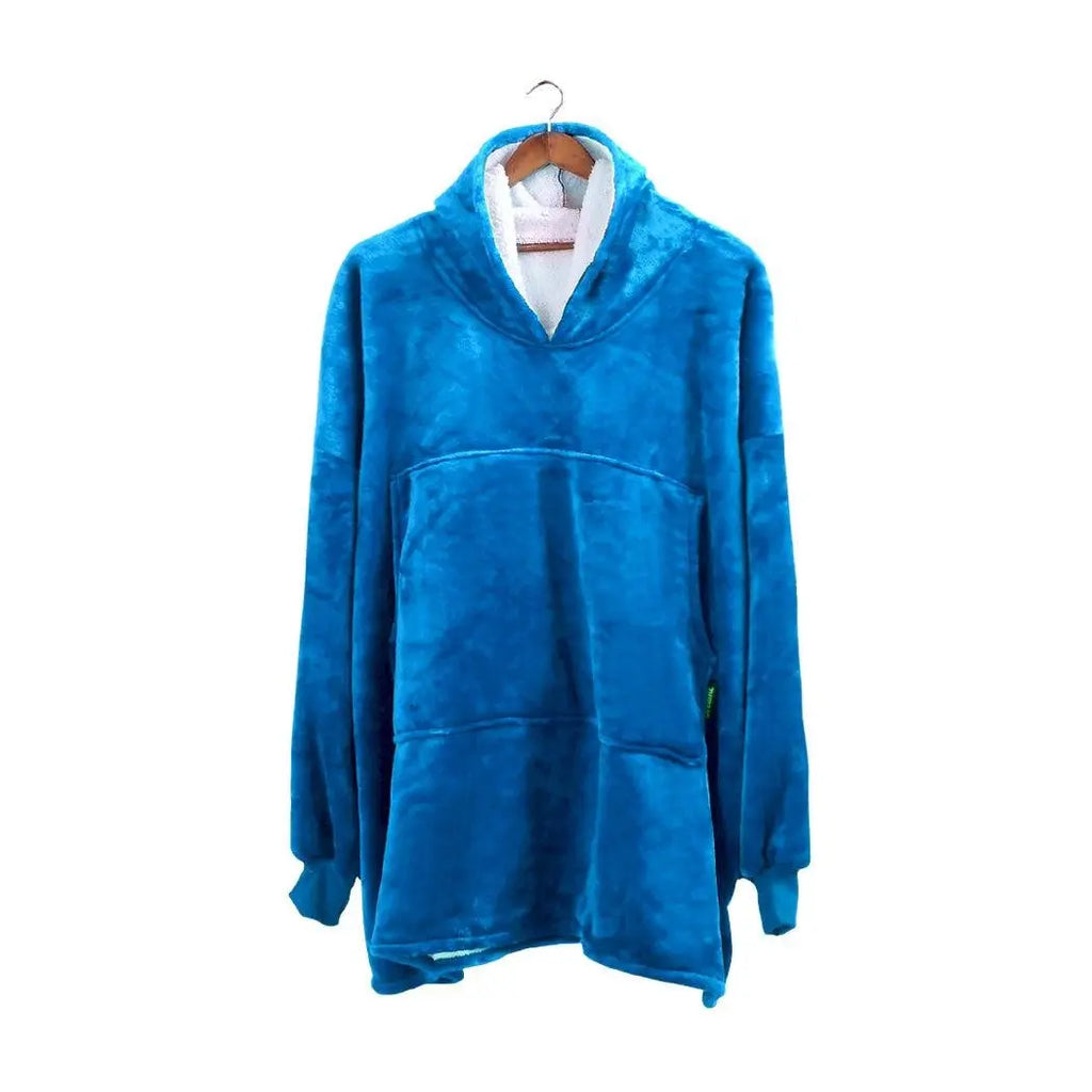 2 Pcs DreamZ Plush Fleece Sherpa Hoodie Sweatshirt Huggle Blanket Pajamas Navy DreamZ