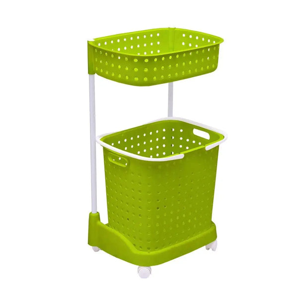 2 Tier Bathroom Laundry Clothes Baskets Bin Hamper Mobile Rack Removable Shelf Deals499