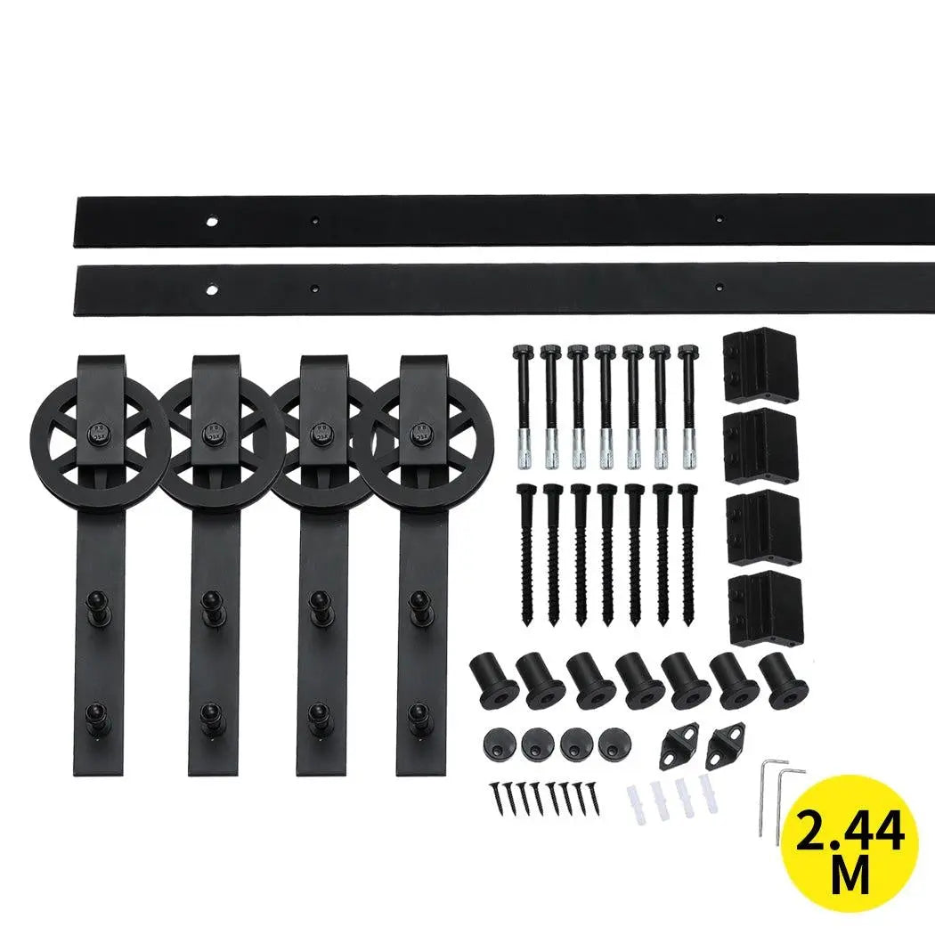 2.44M Antique Classic Style Double Sliding Barn Door Hardware Track Roller Kit Deals499