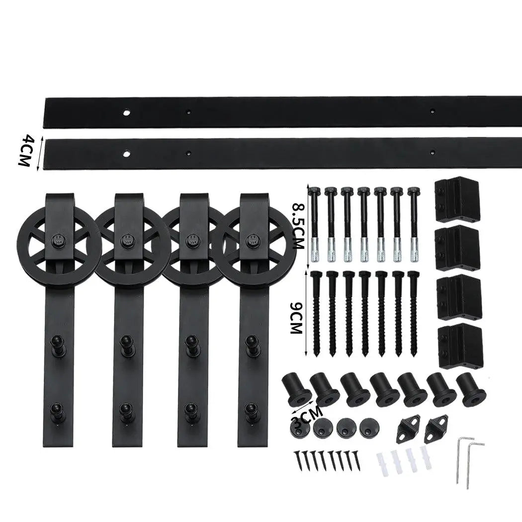 2.44M Antique Classic Style Double Sliding Barn Door Hardware Track Roller Kit Deals499