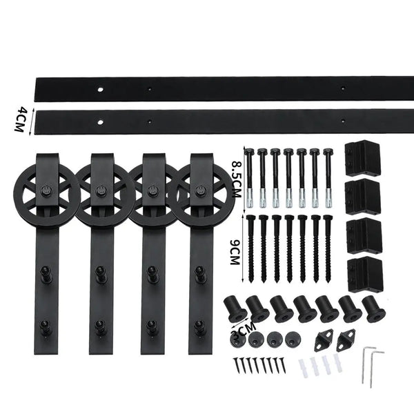 2.44M Antique Classic Style Double Sliding Barn Door Hardware Track Roller Kit Deals499