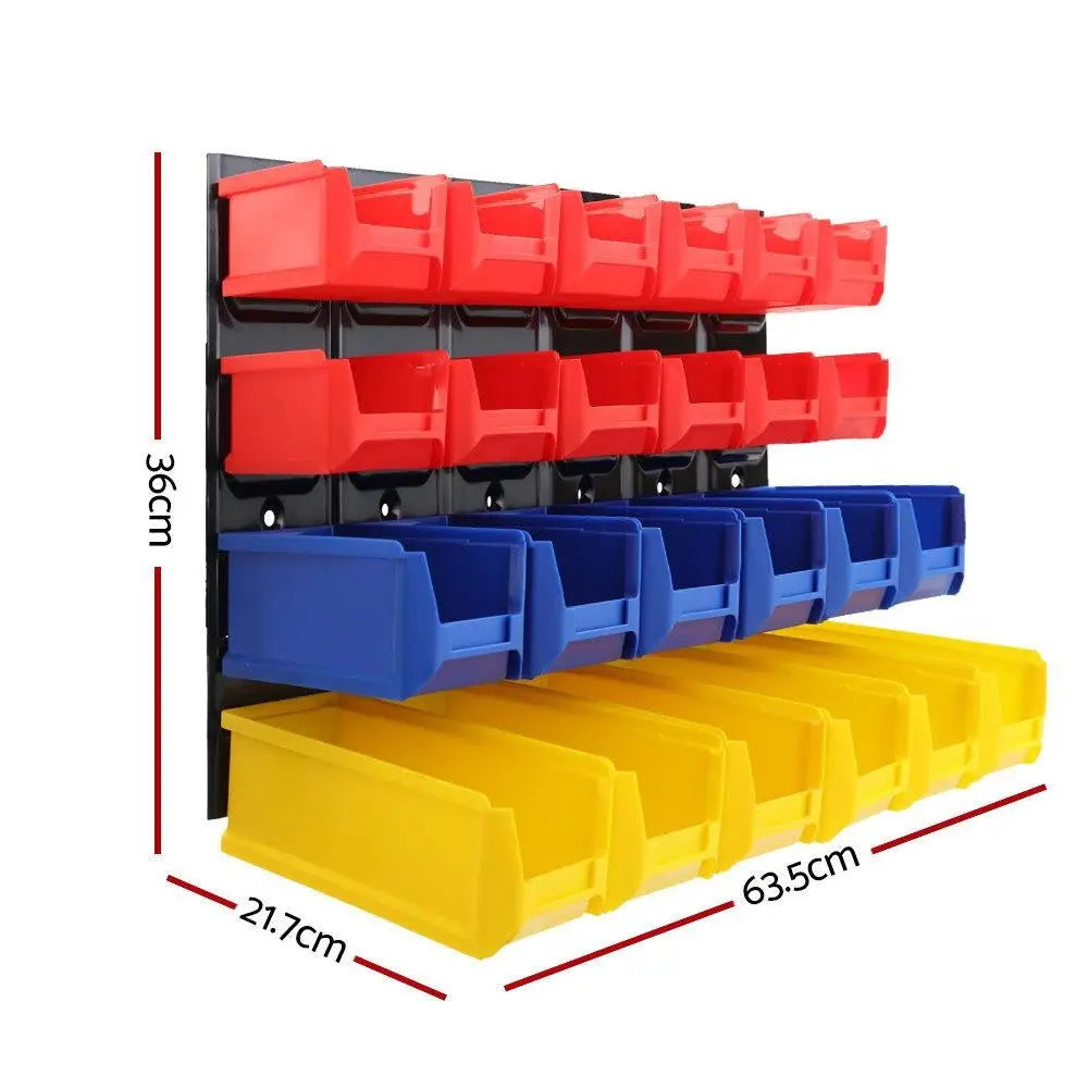 24 Bin Wall Mounted Rack Storage Tools Steel Board Organiser Work Bench Garage Deals499