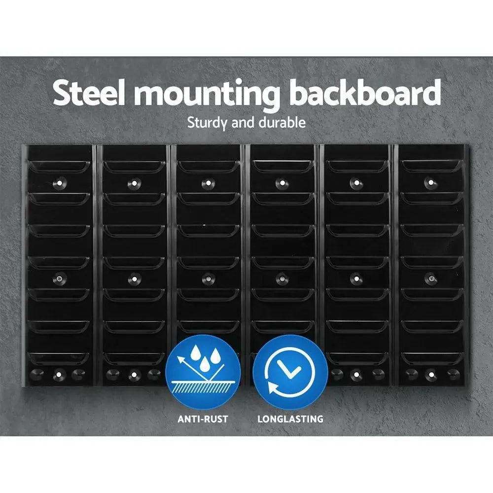 24 Bin Wall Mounted Rack Storage Tools Steel Board Organiser Work Bench Garage Deals499