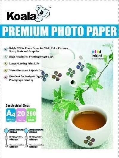 260gm A4 Double Sided High Gloss Photo Paper (20 Sheets) KOALA