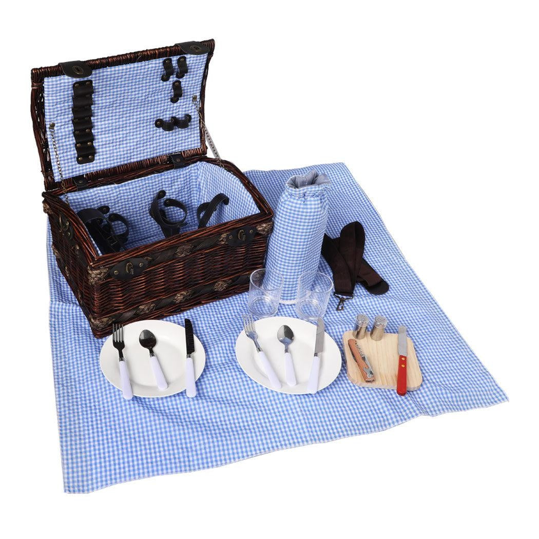 Picnic Basket Set 2 Person Willow Baskets Deluxe Outdoor Travel Camping Blanket Deals499