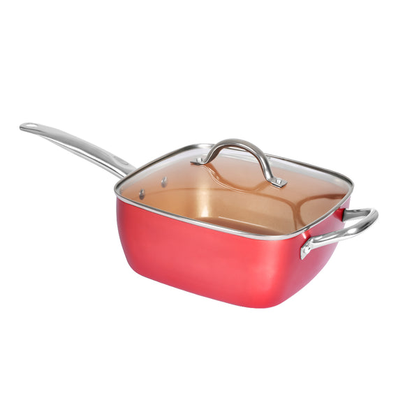 Saucepan Set Frying Pan Non Stick Deep Fry Steamer Lid Stainless Steel Handle Red Deals499