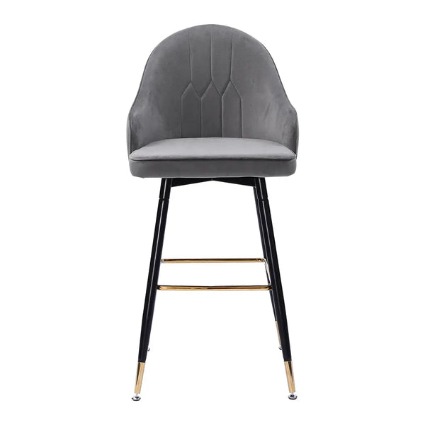 2x Bar Stools Stool Kitchen Chairs Swivel Velvet Barstools Vintage Grey Deals499