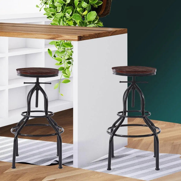 2x Bar Stools Stool Swivel Gas Lift Kitchen Wooden Dining Chair Chairs Barstools Deals499