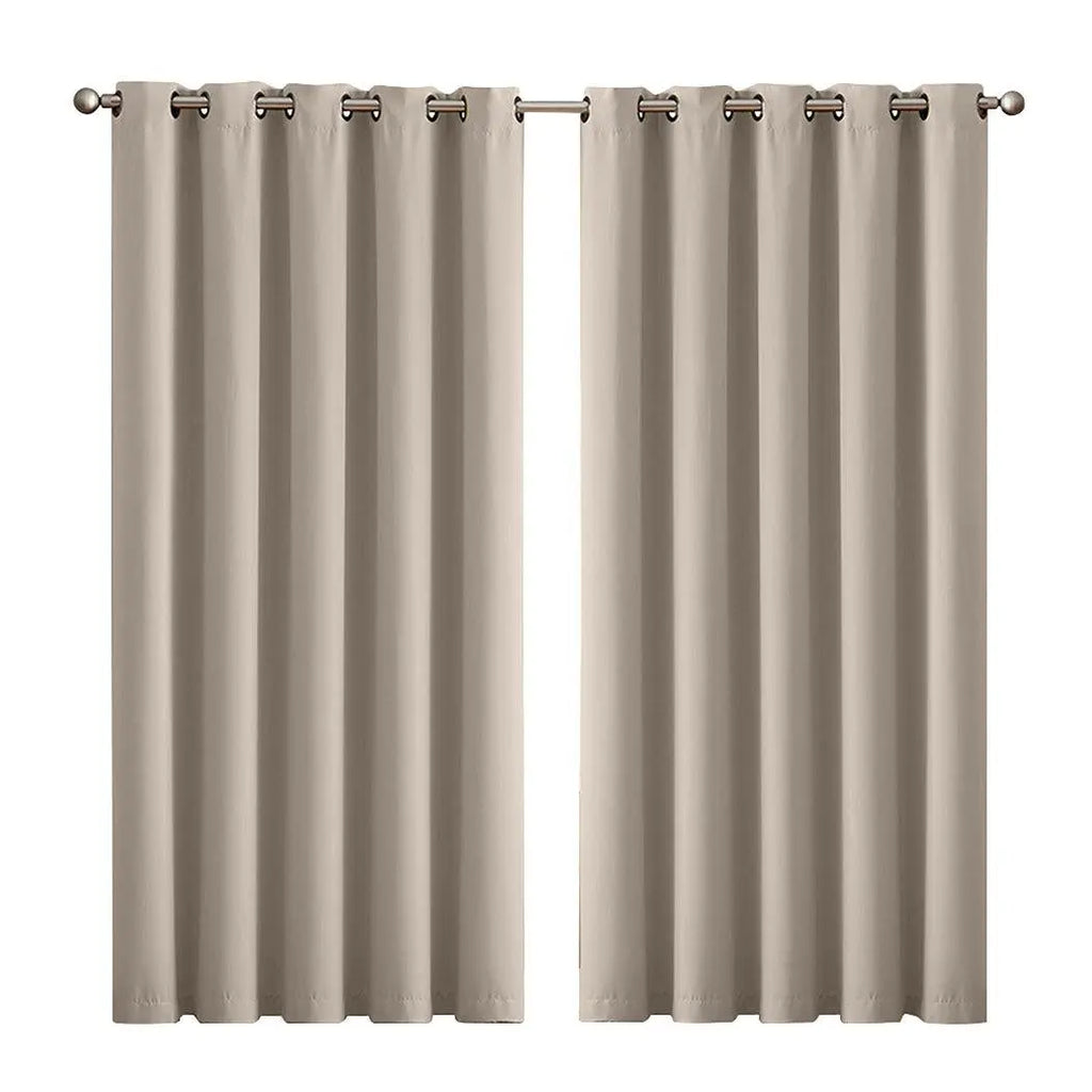 2x Blockout Curtains Panels 3 Layers Eyelet Room Darkening 180x230cm Beige Deals499