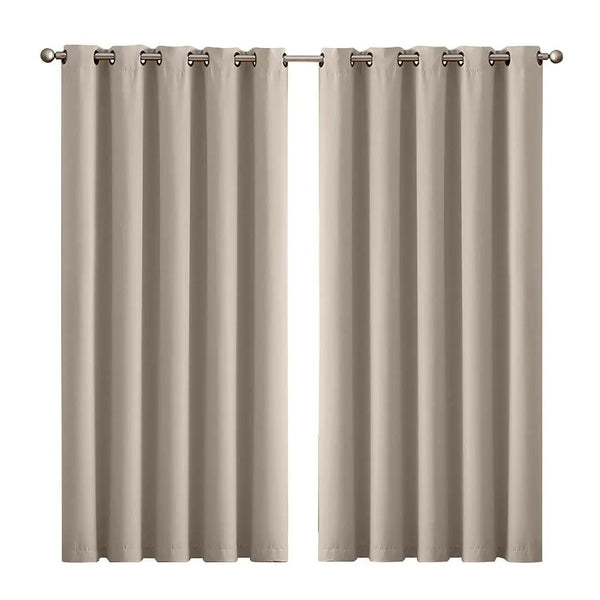 2x Blockout Curtains Panels 3 Layers Eyelet Room Darkening 180x230cm Beige Deals499