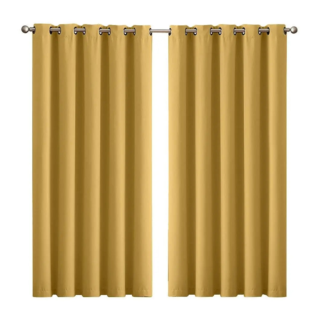 2x Blockout Curtains Panels 3 Layers Eyelet Room Darkening 180x230cm Mustard Deals499