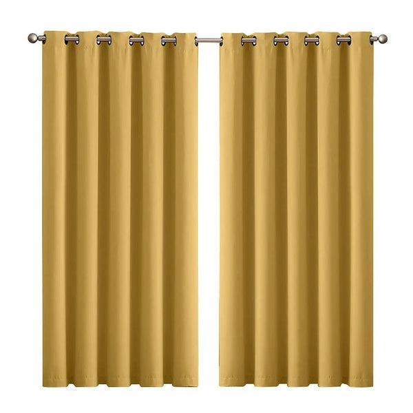 2x Blockout Curtains Panels 3 Layers Eyelet Room Darkening 180x230cm Mustard Deals499