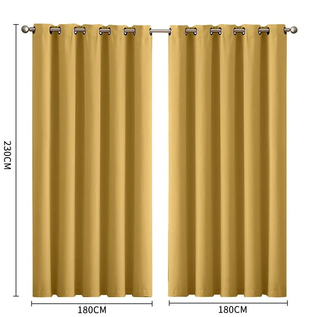 2x Blockout Curtains Panels 3 Layers Eyelet Room Darkening 180x230cm Mustard Deals499