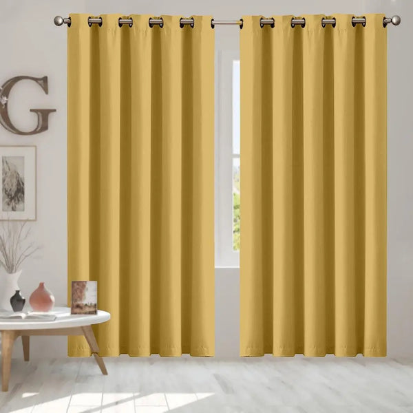 2x Blockout Curtains Panels 3 Layers Eyelet Room Darkening 180x230cm Mustard Deals499