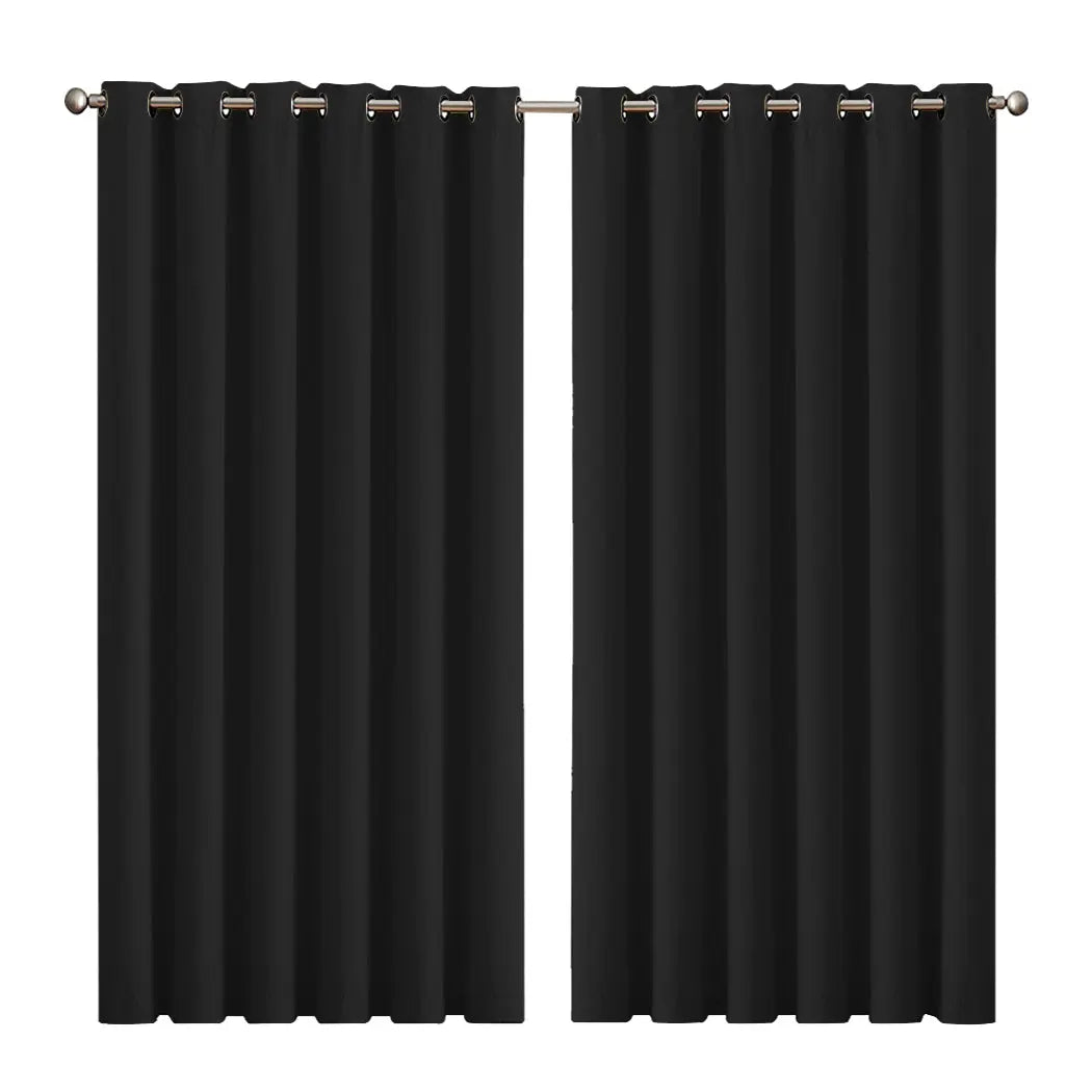 2x Blockout Curtains Panels 3 Layers Eyelet Room Darkening 240x230cm Black Deals499